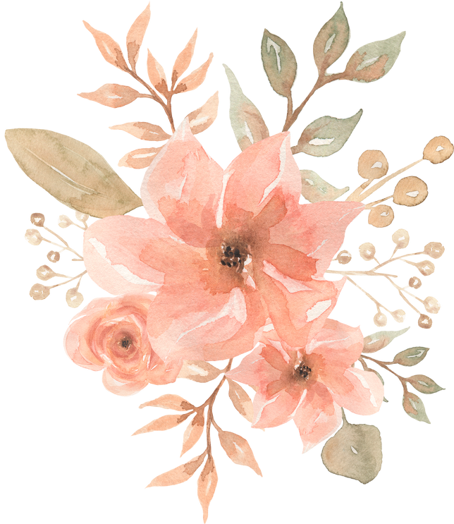 Coral Flowers Clipart, Watercolor Flowers bouquet